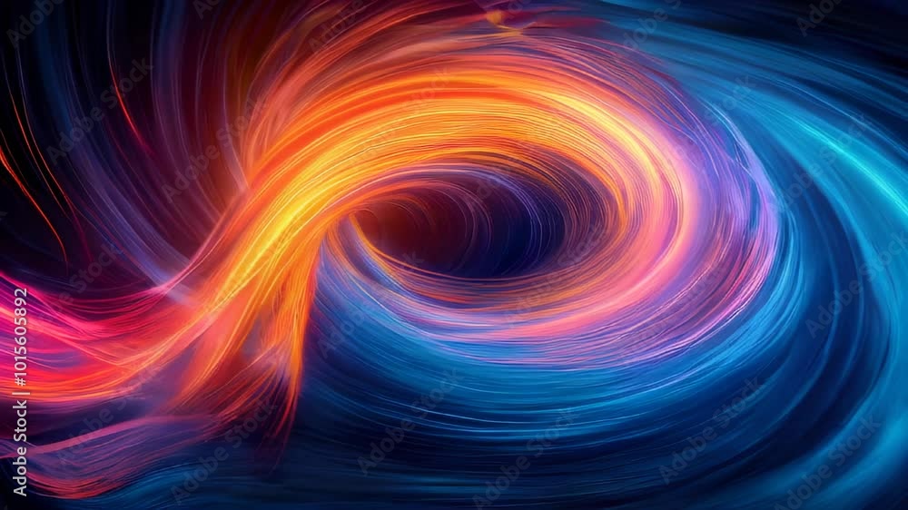 Swirling light waves in blue and orange, creating a dynamic and energetic visual effect. Swirling light waves in blue and orange, creating a dynamic and energetic visual effect.