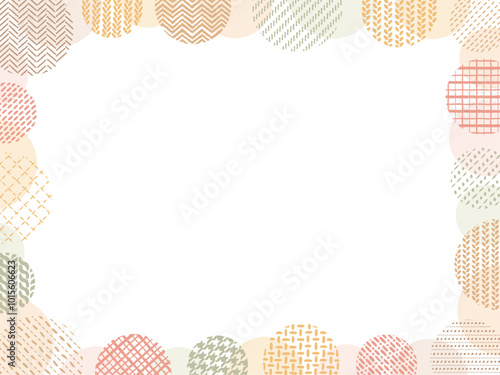 手描き風の編み目やステッチやチェック柄の円のフレーム