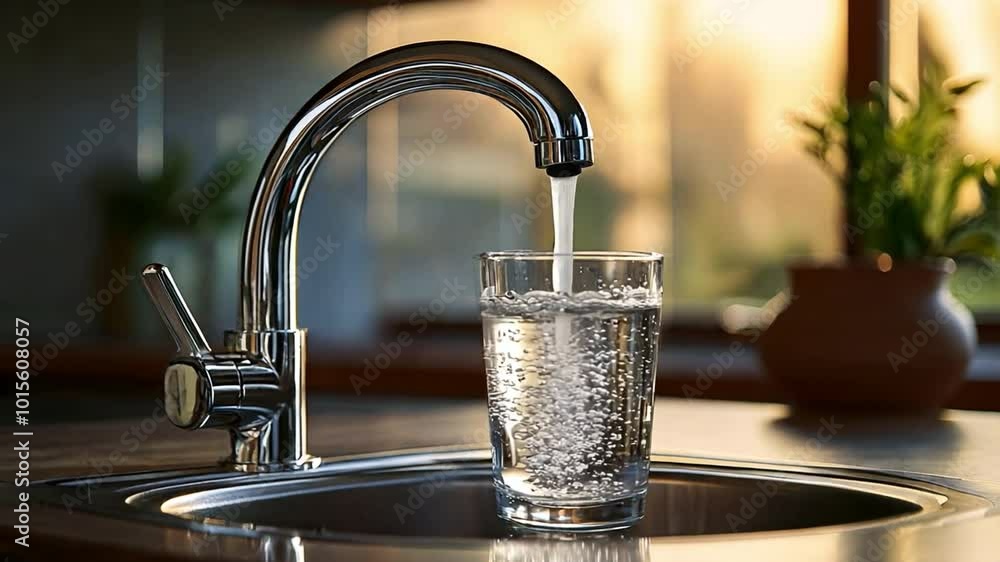 Kitchen Water Source, Glass Cup filled with clean water from the tap. Kitchen Water Source, Glass Cup filled with clean water from the tap.