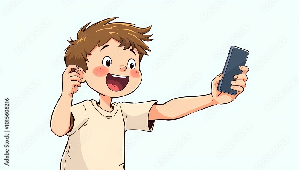 Excited Little Boy with a Smartphone Excited Little Boy with a Smartphone