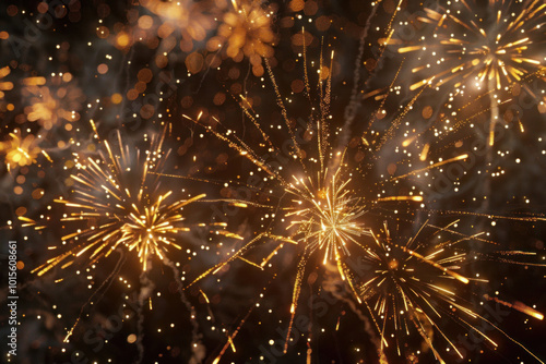 Colorful fireworks dazzle in the night sky above a city skyline, painting a vibrant display against the dark backdrop. photo