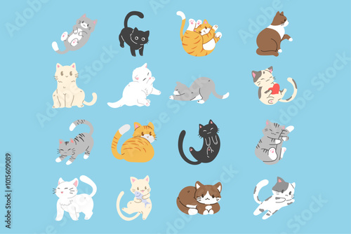 cute cats set collection. cartoon vector illustration.