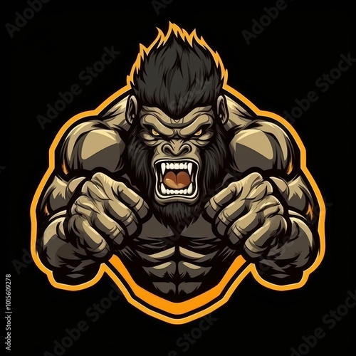 Powerful Muscular Gorilla Cartoon Logo with Aggressive Expression photo