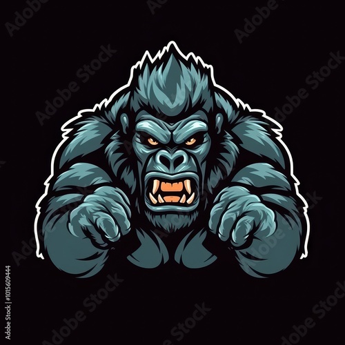 Powerful Muscular Gorilla Cartoon Logo with Aggressive Expression photo