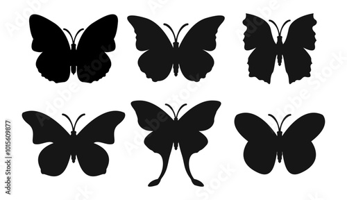 illustration of silhouette black butterfly.set of butterflies clip art of various shape.suitable for tattoos or elemental decoration