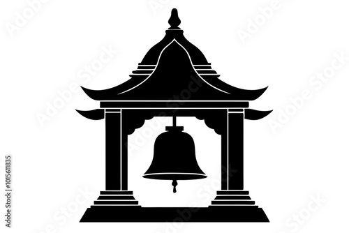 Thai Temple Bell Silhouette Vector Illustration for Traditional Cultural Design