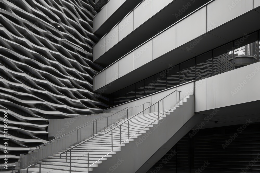 Fototapeta premium Modern Concrete Architecture with Grand Staircase and Geometric Design