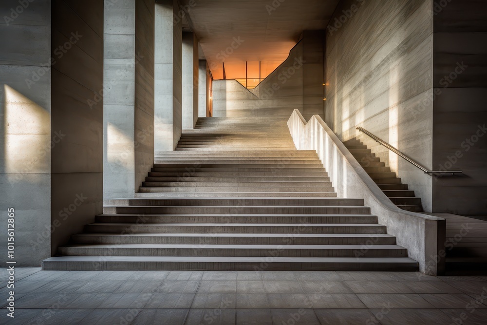 Modern Concrete Architecture with Grand Staircase and Geometric Design Modern Concrete Architecture with Grand Staircase and Geometric Design