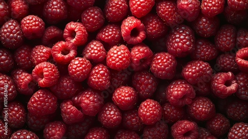 Create a vibrant background with a top view of fresh raspberries, captured in high definition with a clean, noise-free presentation that highlights their rich red color and delicate texture 