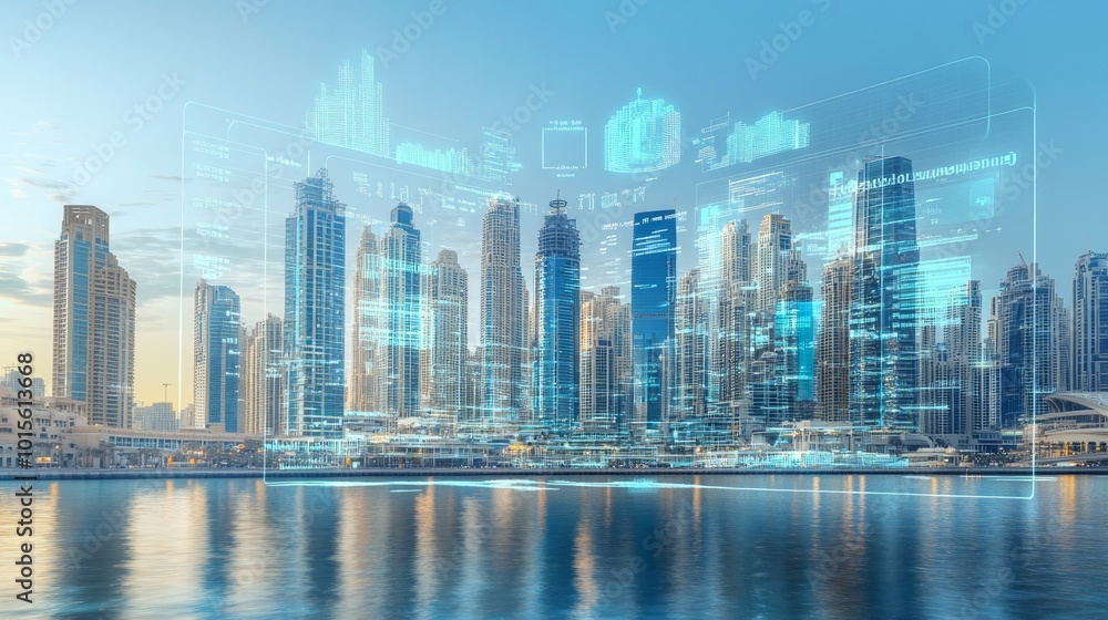 A futuristic cityscape with digital overlays representing data and technology. A futuristic cityscape with digital overlays representing data and technology.