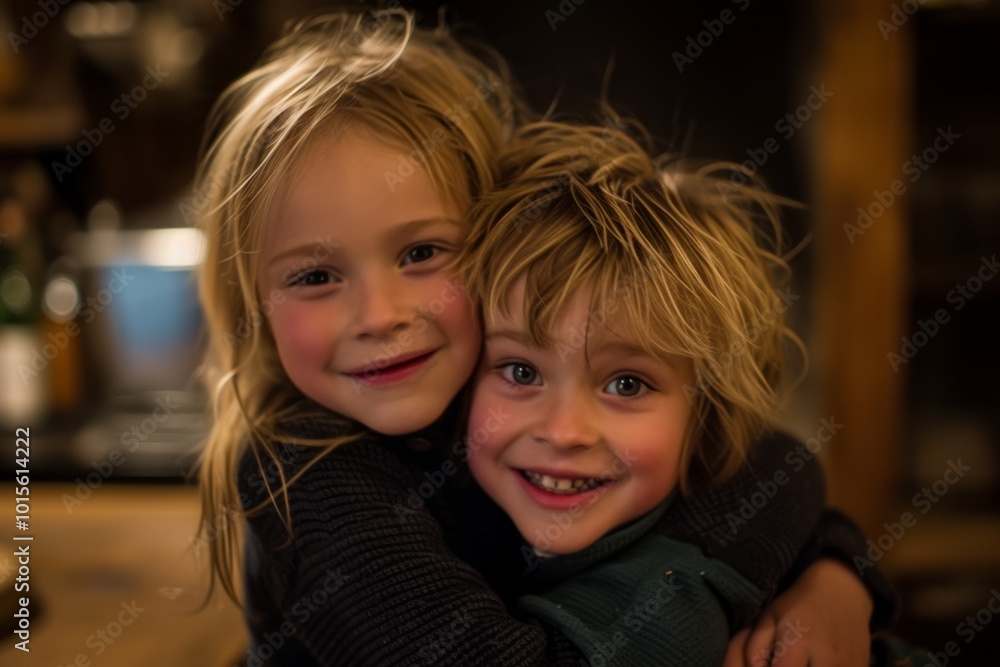 Portrait of two cute little girls in a cafe. Shallow depth of field Portrait of two cute little girls in a cafe. Shallow depth of field