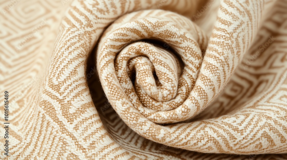 Soft beige and cream Mudmee fabric with delicate geometric patterns, subtle and artistic Ikat design, traditional craftsmanship Soft beige and cream Mudmee fabric with delicate geometric patterns, subtle and artistic Ikat design, traditional craftsmanship