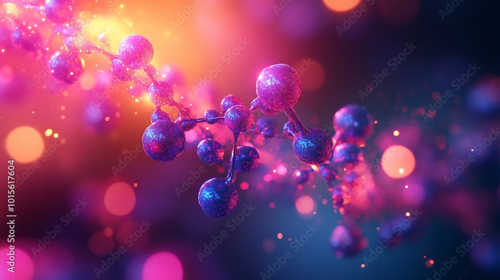 A 3D rendering of a glowing DNA strand with a blurred colorful background. A 3D rendering of a glowing DNA strand with a blurred colorful background.