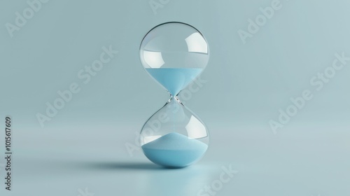 Hourglass with blue sand on a soft blue background, symbolizing the passage of time and life s fleeting moments, emphasizing the importance of time management and reflection photo