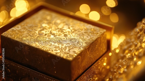 Golden Gift Box with Bokeh Lights