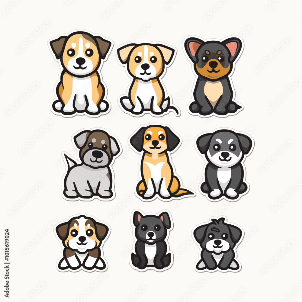 Naklejka premium Set dog logo cute vector icon illustration style