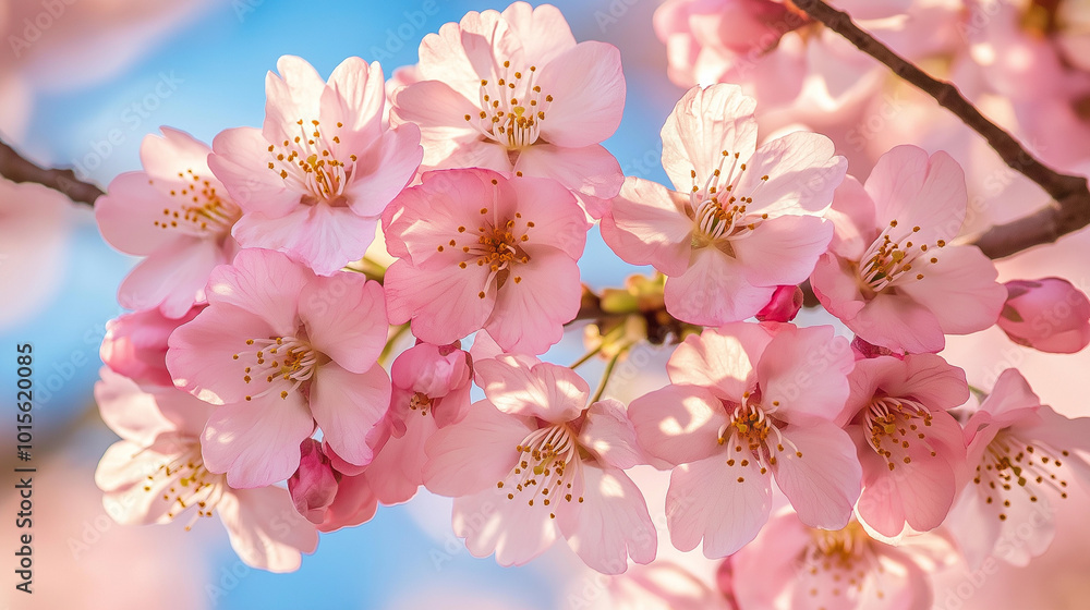 Pink Cherry Blossoms in Bloom Close Up Pink Cherry Blossoms in Bloom Close Up