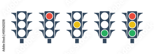 red yellow green traffic lights vector icons set, pictograms collection isolated on white background, stop or danger, waiting or attention, go or walk