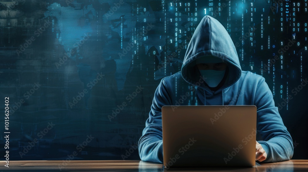 Hacker in a hoodie using a computer Hacker in a hoodie using a computer