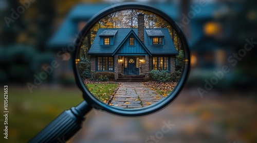 concept image of searching for a new home featuring a magnifying glass focusing on a charming residential building representing the journey of finding suitable rental housing in todays market