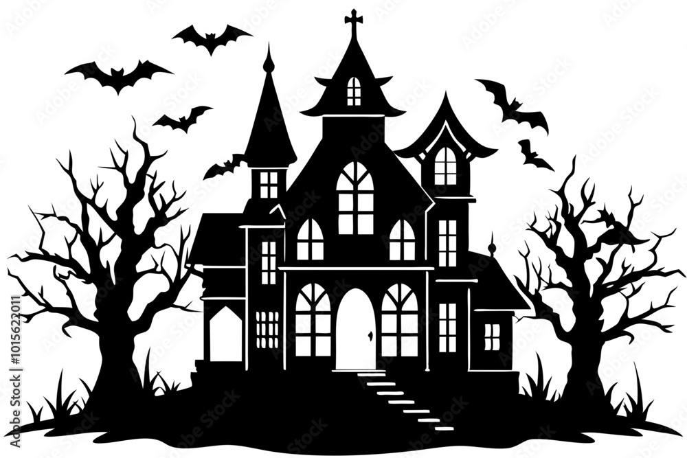 Halloween house vector illustration, silhouettes of haunted house, Halloween house silhouette Halloween house vector illustration, silhouettes of haunted house, Halloween house silhouette