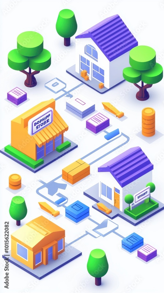 Fototapeta premium Colorful isometric illustration of a logistics and delivery network.