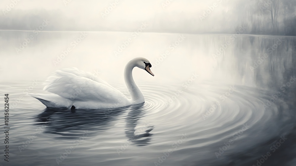 Fototapeta premium A stunning white swan swimming elegantly in the clear waters image