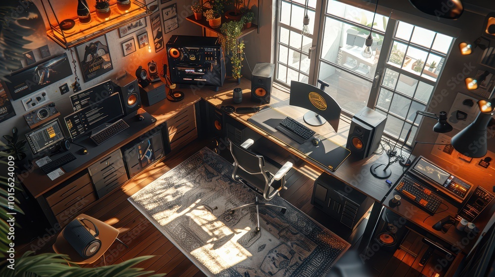 High-End Gaming Setup with Custom PC and Comfortable Chair Stock Photo ...