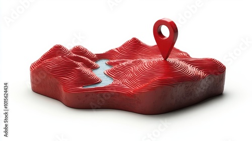 3d location icon in a vibrant red cartoon style with softly smooth claylike material set against a clean white background evoking playfulness and modernity in design photo