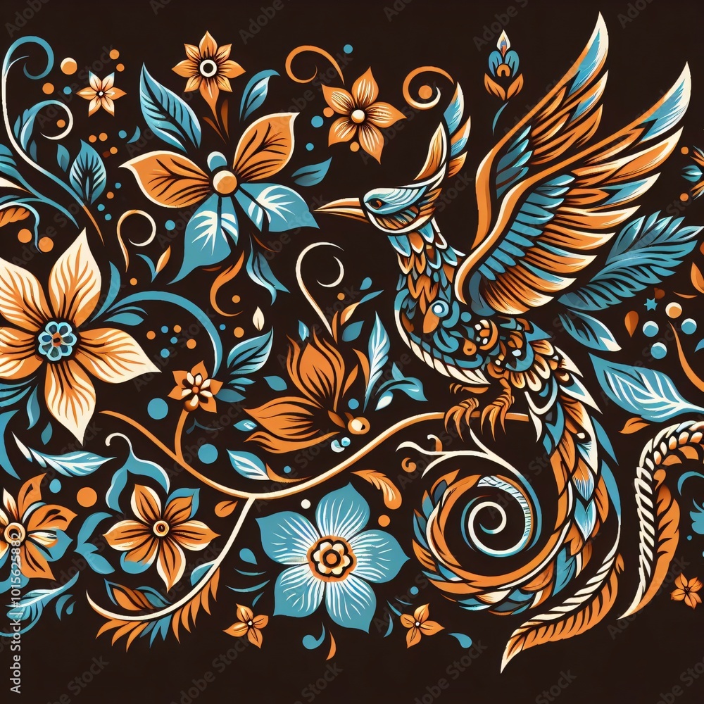 floral pattern with beautiful bird floral pattern with beautiful bird