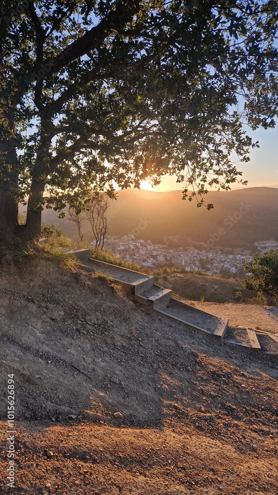 Fototapeta premium Beautiful sunset view from the top of a mountain