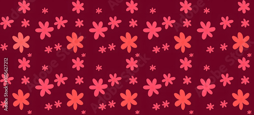 Big and Small Red Seamless Floral Pattern with Maroon background