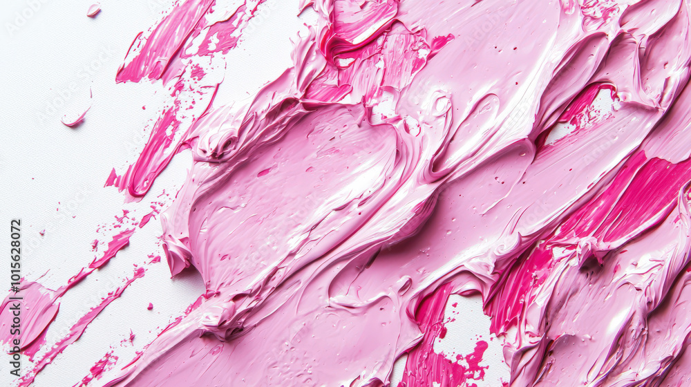 Splashes of pink paint on a white background. The splashes are erratic, with various shades of pink. The scene is full of creativity and spontaneity. Hand-drawn. Textural brush strokes. Background Splashes of pink paint on a white background. The splashes are erratic, with various shades of pink. The scene is full of creativity and spontaneity. Hand-drawn. Textural brush strokes. Background