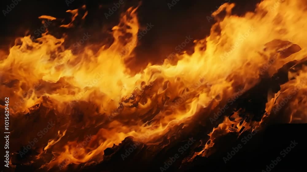 A fiery blaze engulfs the night sky, casting an orange glow across the darkness A fiery blaze engulfs the night sky, casting an orange glow across the darkness