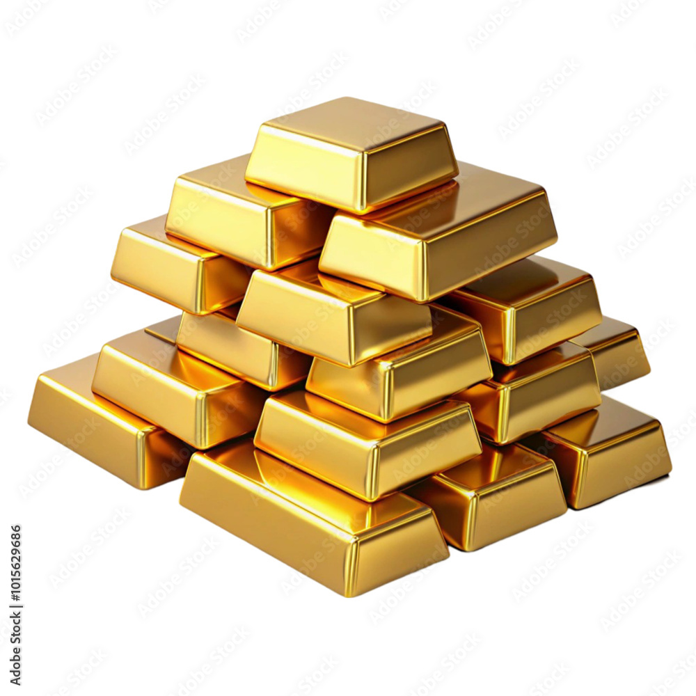 A stack of gold bars on transparent background A stack of gold bars on transparent background