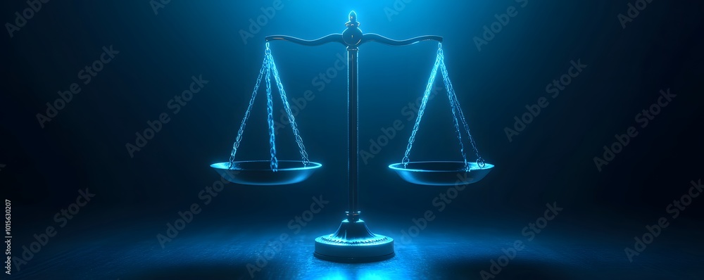 A striking image of a glowing scales of justice, symbolizing law and balance in a modern and captivating design. A striking image of a glowing scales of justice, symbolizing law and balance in a modern and captivating design.