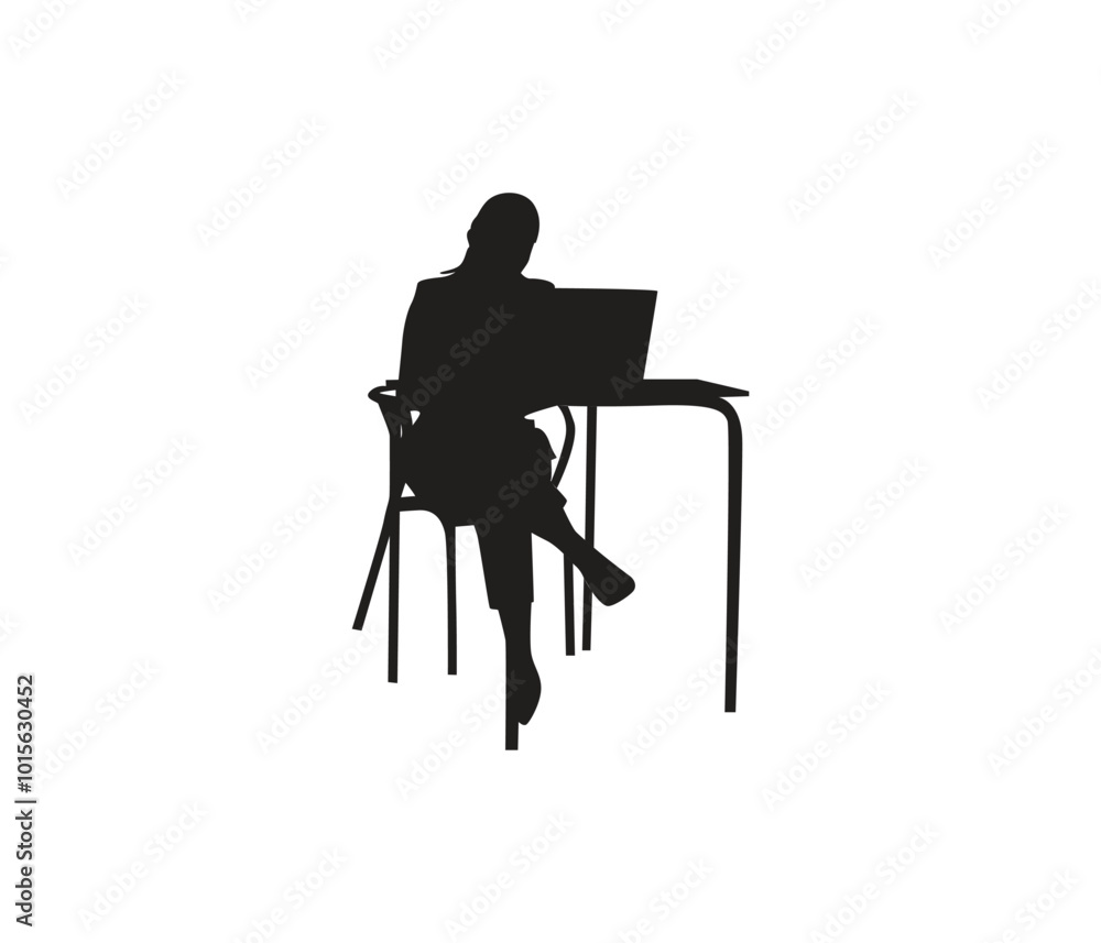 vector silhouette of women working with laptop at the office vector silhouette of women working with laptop at the office