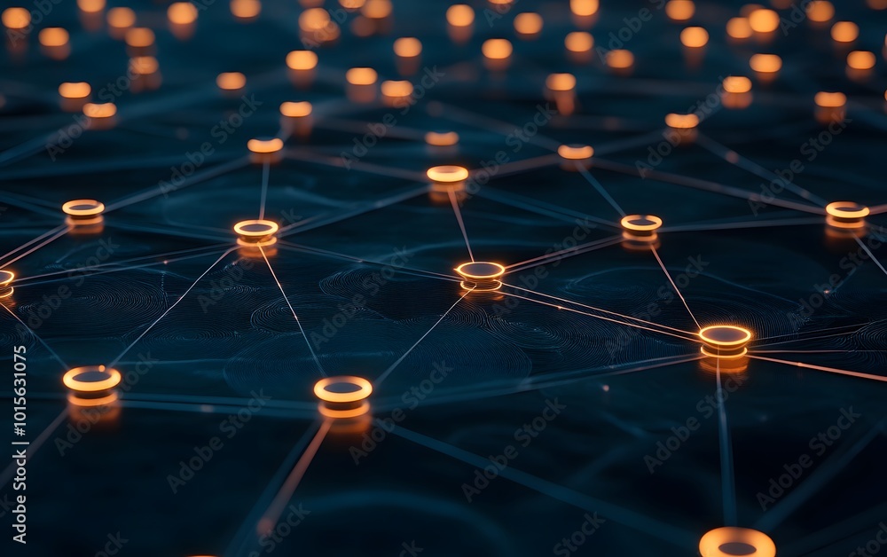 Abstract network of glowing nodes and connections, representing digital communication and technology in a modern space. Abstract network of glowing nodes and connections, representing digital communication and technology in a modern space.