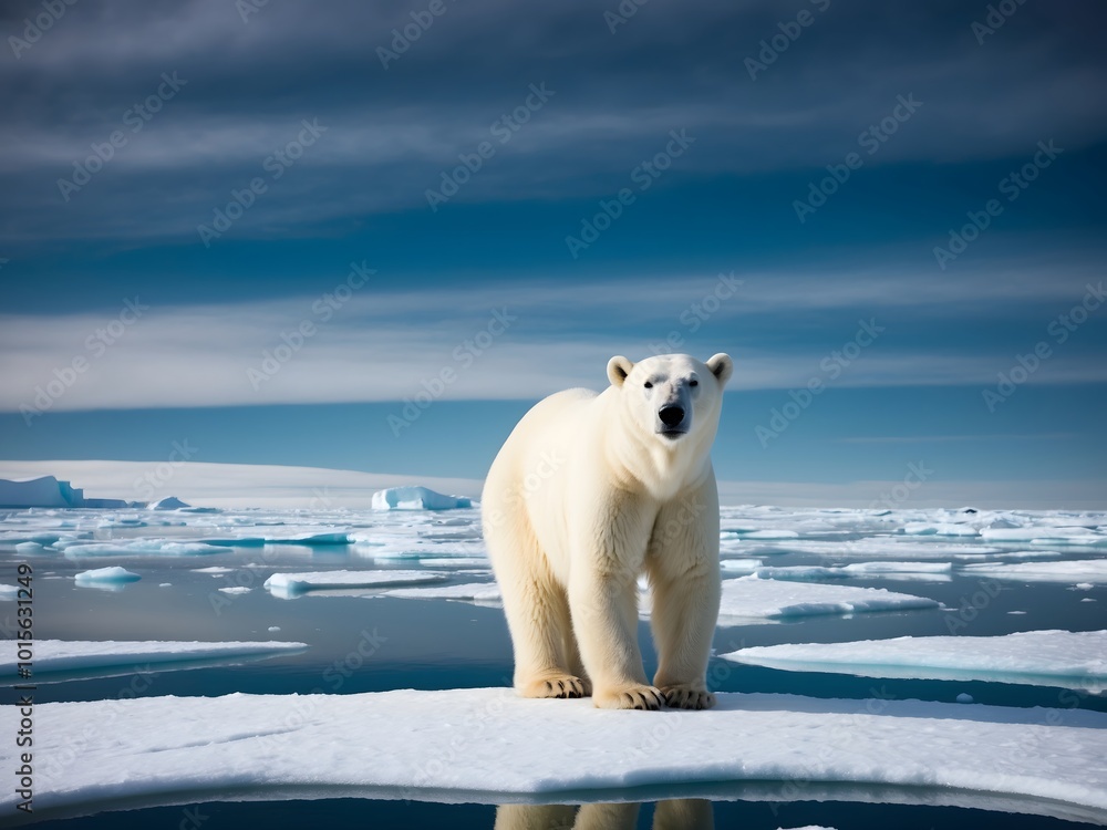 Polar bear on the blue ice. Bear on drifting ice with snow, white animals in nature habitat. At the poles with ice floes that are starting to melt due to global warming. Polar bear on the blue ice. Bear on drifting ice with snow, white animals in nature habitat. At the poles with ice floes that are starting to melt due to global warming.