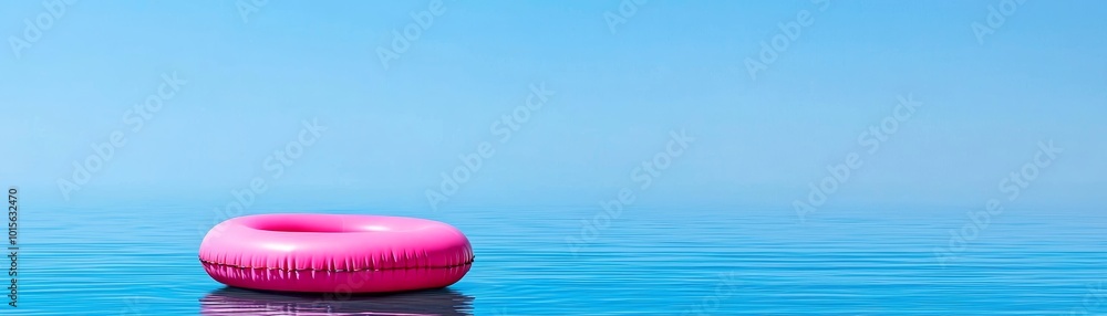 Pink Inflatable Ring Drifting on Calm Water Surface Pink Inflatable Ring Drifting on Calm Water Surface