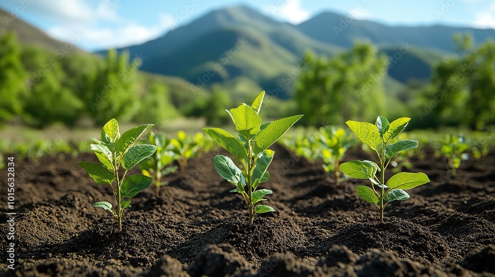 Diverse trees are planted in a barren landscape in an effort to reforest the land, showcasing a solution to climate change. Diverse trees are planted in a barren landscape in an effort to reforest the land, showcasing a solution to climate change.