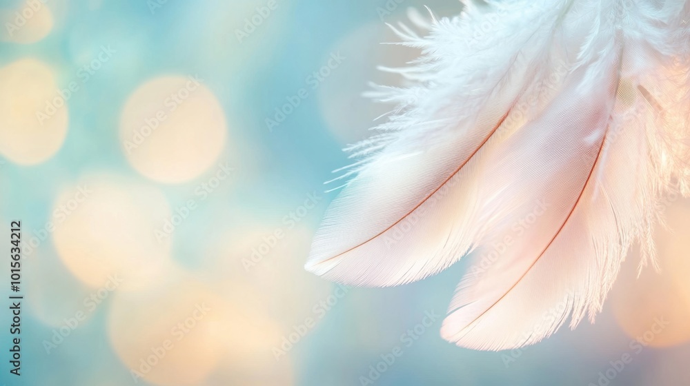 Naklejka premium Close-up view of soft white feathers glowing softly, creating a calming ambiance with an elegant and delicate vibe
