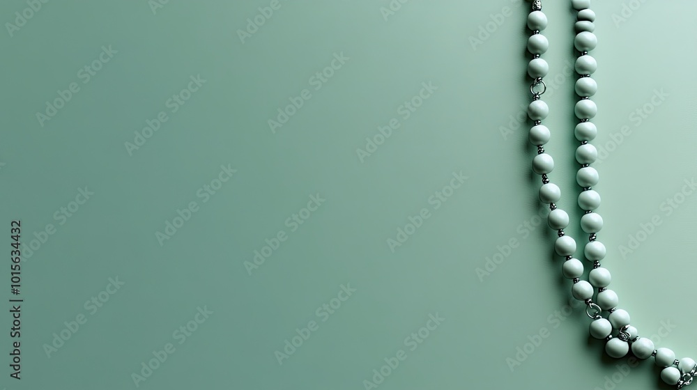 White Bead Necklace Against a Mint Green Background White Bead Necklace Against a Mint Green Background