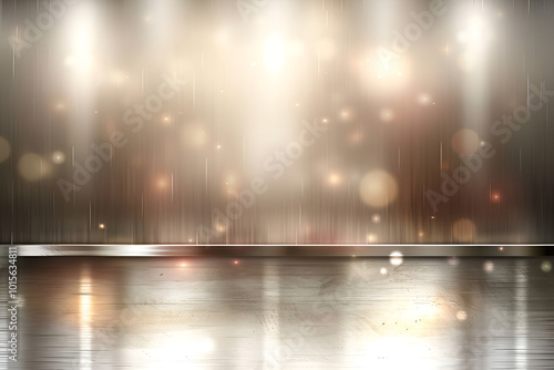Elegant Gold and Silver Stage Background with Bokeh Lights