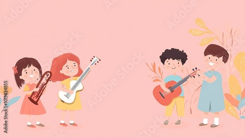 Four Children Playing Musical Instruments