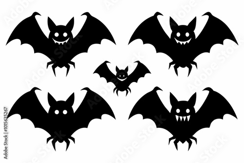 Halloween bat set. Black silhouette Halloween bat vector illustration, set of halloween bats 