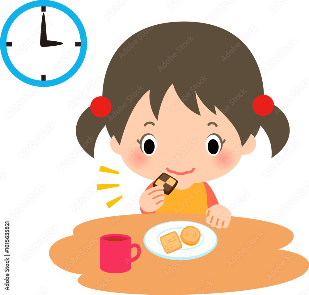 食卓でおやつのクッキーを食べる女の子