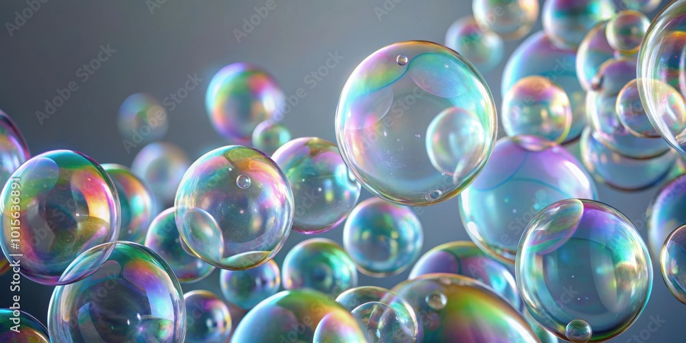 Macro shot of soap bubble cluster on light grey background, soap, bubbles, macro, close-up, cluster, abstract Macro shot of soap bubble cluster on light grey background, soap, bubbles, macro, close-up, cluster, abstract