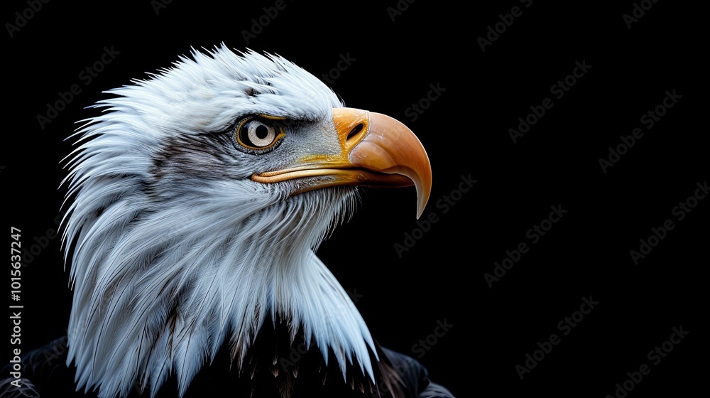 Close-up Portrait of a Bald Eagle with White Feathers Against a Black Background Close-up Portrait of a Bald Eagle with White Feathers Against a Black Background