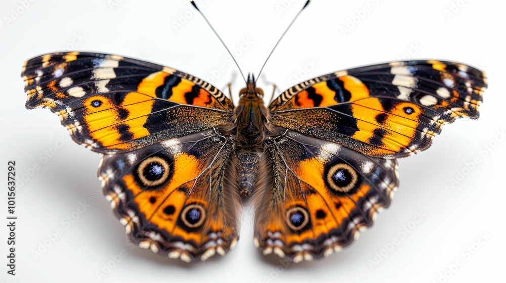 A Detailed Close-up of a Painted Lady Butterfly with Open Wings A Detailed Close-up of a Painted Lady Butterfly with Open Wings